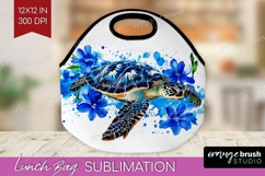 Sea Turtle Floral Lunch Bag Blue Flowers Lunch Bug PNG Product Image 1