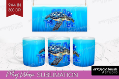 Sea Turtle Floral Mug Wrap Sea Blue Mug PNG Sublimation Product Image 1