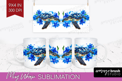Sea Turtle Floral Mug Wrap Blue Flowers Mug PNG Sublimation Product Image 1