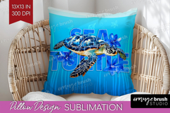 Sea Turtle Floral Pillow Sublimation Sea Blue Pillow Cover Product Image 1
