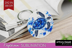 Sea Turtle Floral Keychain PNG Blue Flowers Keychain Product Image 1