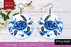 Sea Turtle Floral Round Earrings Blue Flowers PNG Product Image 1