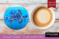 Sea Turtle Floral Round Coaster Sea Blue Coaster PNG Product Image 1