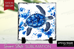 Sea Turtle Floral Slate PNG Blue Flowers Square Slate Product Image 1