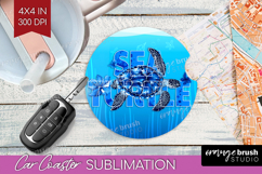 Sea Turtle Floral Car Coaster Sea Blue Coaster PNG Product Image 1