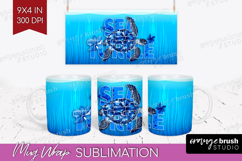 Sea Turtle Floral Mug Wrap Sea Blue Mug PNG Sublimation Product Image 1