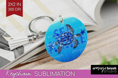 Sea Turtle Floral Keychain PNG Sea Blue Keychain Sublimation Product Image 1