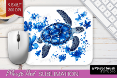 Sea Turtle Floral Mouse Pad Sublimation Blue Flowers PNG Product Image 1