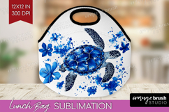 Sea Turtle Floral Lunch Bag Blue Flowers Lunch Bug PNG Product Image 1