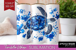 Sea Turtle Floral Tumbler Wrap Blue Flowers Tumbler PNG Product Image 1
