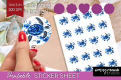 Sea Turtle Floral Round Sticker Blue Flowers Printable Sheet Product Image 1