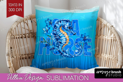 Seahorse Floral Pillow Sublimation Sea Blue Pillow Cover PNG Product Image 1