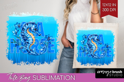 Seahorse Floral Tote Bag Sea Blue Tote Bag PNG Sublimation Product Image 1