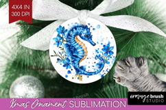 Seahorse Floral Ornament PNG Blue Flowers PNG Sublimation Product Image 1