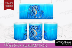Seahorse Floral Mug Wrap Sea Blue Mug PNG Sublimation Product Image 1