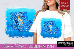 Seahorse Floral Square Tshirt Background Sea Blue PNG Product Image 1