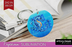Seahorse Floral Keychain PNG Sea Blue Keychain Sublimation Product Image 1