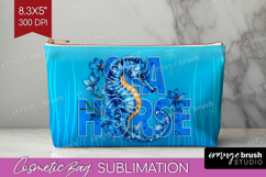 Seahorse Floral Cosmetic Bag Sea Blue Makeup Bag PNG Product Image 1