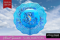 Seahorse Floral Wind Spinner Sublimation PNG Sea Blue Round Product Image 1