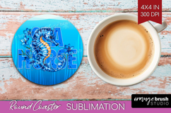 Seahorse Floral Round Coaster Sea Blue Coaster PNG Product Image 1