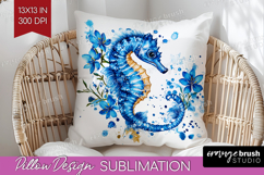 Seahorse Floral Pillow Sublimation Blue Flowers Pillow Cover Product Image 1