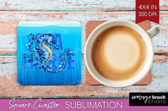 Seahorse Floral Square Coaster Sea Blue Coaster PNG Product Image 1