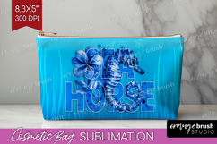 Seahorse Floral Cosmetic Bag Sea Blue Makeup Bag PNG Product Image 1