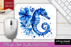 Seahorse Floral Mouse Pad Sublimation Blue Flowers Mousepad Product Image 1