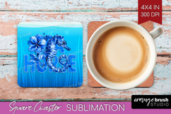 Seahorse Floral Square Coaster Sea Blue Coaster PNG Product Image 1