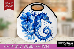 Seahorse Floral Lunch Bag Blue Flowers Lunch Bug PNG Product Image 1