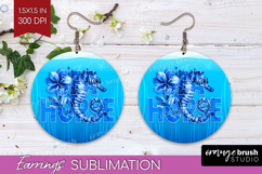 Seahorse Floral Round Earrings Sea Blue PNG Sublimation Product Image 1