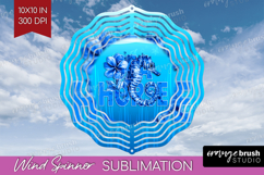 Seahorse Floral Wind Spinner Sublimation PNG Sea Blue Round Product Image 1