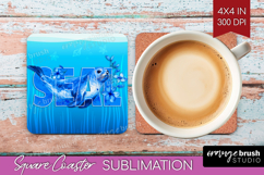 Seal Floral Square Coaster Sea Blue Coaster PNG Sublimation Product Image 1