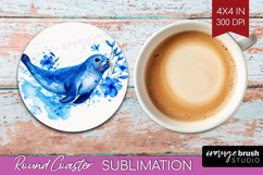 Seal Floral Round Coaster Blue Flowers Coaster PNG Product Image 1