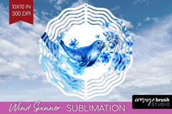 Seal Floral Wind Spinner Sublimation PNG Blue Flowers Round Product Image 1