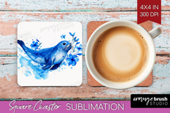 Seal Floral Square Coaster Blue Flowers Coaster PNG Product Image 1