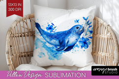 Seal Floral Pillow Sublimation Blue Flowers Pillow Cover PNG Product Image 1