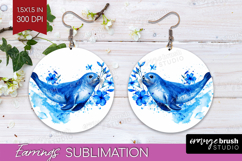 Seal Floral Round Earrings Blue Flowers PNG Sublimation Product Image 1