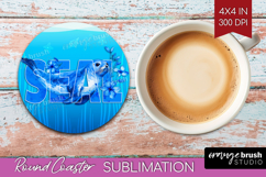 Seal Floral Round Coaster Sea Blue Coaster PNG Sublimation Product Image 1