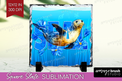Seal Floral Slate PNG Sea Blue Square Slate Sublimation Product Image 1