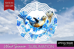 Seal Floral Wind Spinner Sublimation PNG Blue Flowers Round Product Image 1