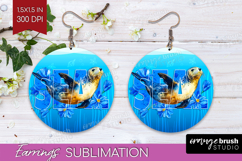 Seal Floral Round Earrings Sea Blue PNG Sublimation Product Image 1