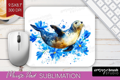 Seal Floral Mouse Pad Sublimation Blue Flowers Mousepad PNG Product Image 1