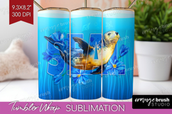 Seal Floral Tumbler Wrap Sea Blue Tumbler PNG Sublimation Product Image 1