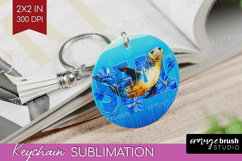 Seal Floral Keychain PNG Sea Blue Keychain Sublimation Product Image 1