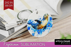 Seal Floral Keychain PNG Blue Flowers Keychain Sublimation Product Image 1