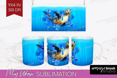 Seal Floral Mug Wrap Sea Blue Mug PNG Sublimation Product Image 1