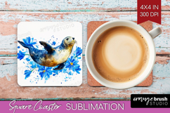 Seal Floral Square Coaster Blue Flowers Coaster PNG Product Image 1