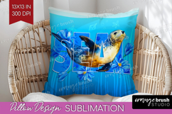 Seal Floral Pillow Sublimation Sea Blue Pillow Cover PNG Product Image 1