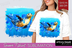 Seal Floral Square Tshirt Background Sea Blue PNG Product Image 1
